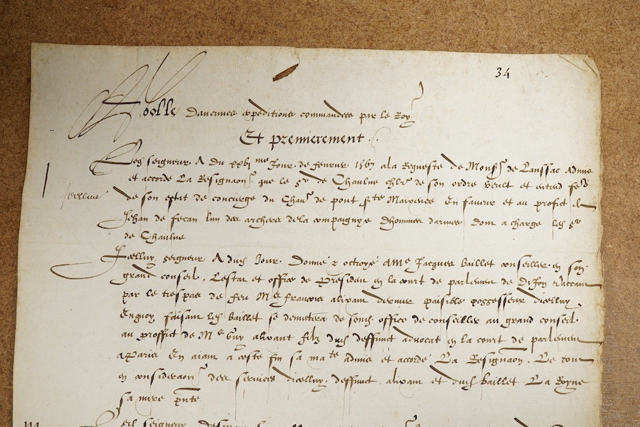 A mid 16th century letter on a single sheet of paper signed by Charles IX of France (1550-1574), the letter also references his mother Catherine de Medici in “leur majestes” who had been regent.
